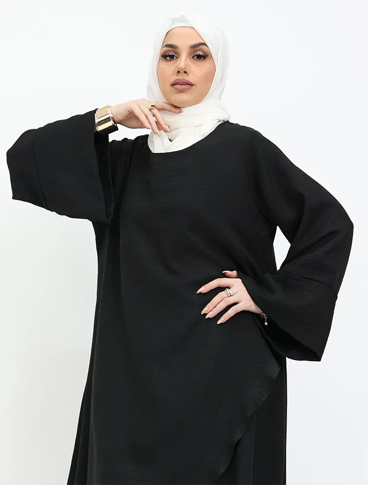 Black Linen Feel Wrap Co Ord Set